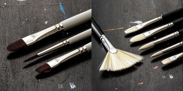 En bild på 9 olika penslar från Kreatima, serie KBA.