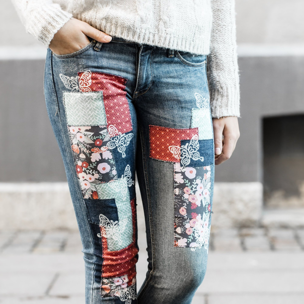 Godkendelse flydende præmie Pynt dine jeans med patchwork